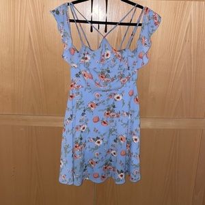 Blue floral peplum sleeve dress